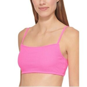 DKNY Women’s Textured Bralette Bikini Top Size Medium Neon Pink